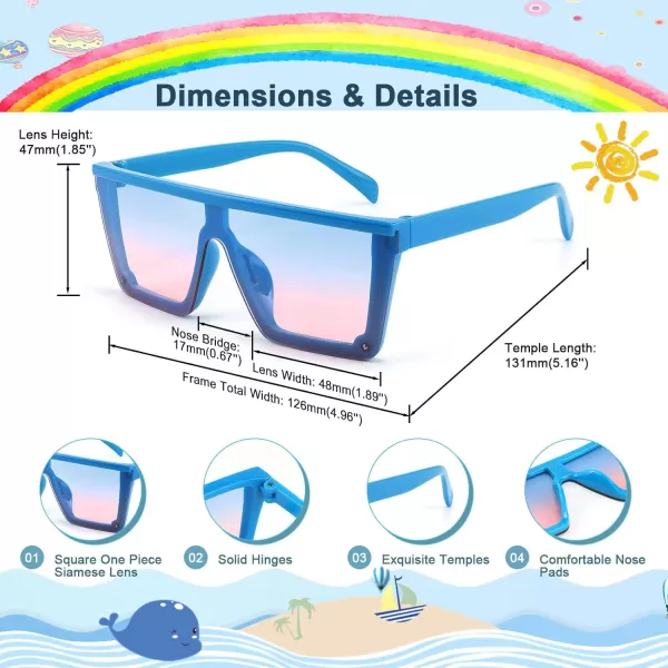 FEISEDY Kids Sunglasses Flat Top Shield Square Sunglasses with Rimless Fashion Shades for Age 27 B4061Blue FrameBlue Pink Lens