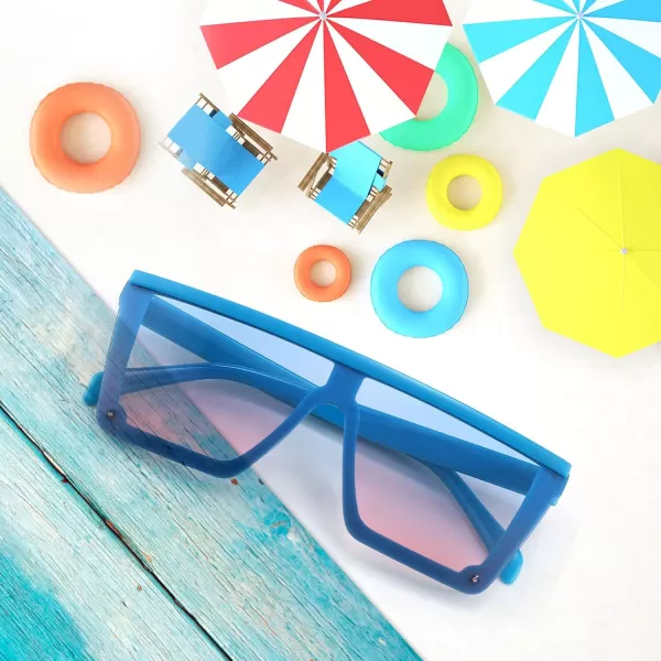 FEISEDY Kids Sunglasses Flat Top Shield Square Sunglasses with Rimless Fashion Shades for Age 27 B4061Blue FrameBlue Pink Lens