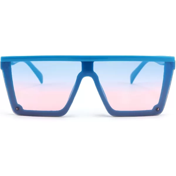 FEISEDY Kids Sunglasses Flat Top Shield Square Sunglasses with Rimless Fashion Shades for Age 27 B4061Blue FrameBlue Pink Lens