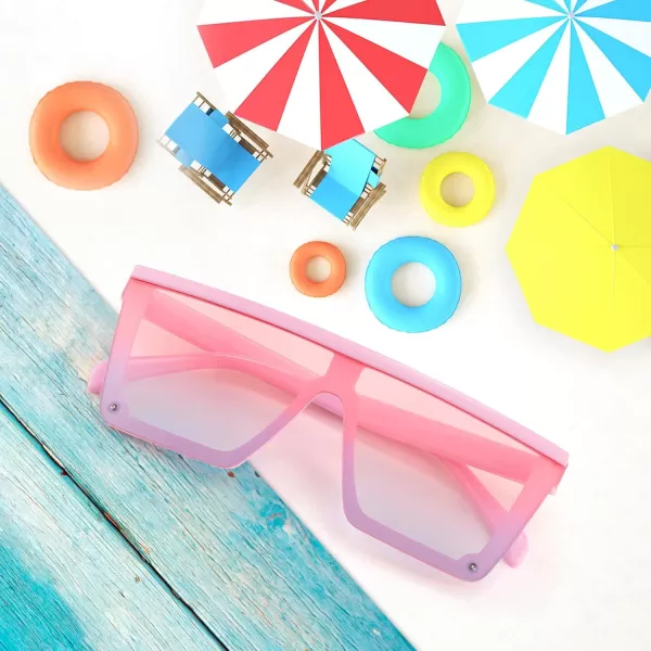 FEISEDY Kids Sunglasses Flat Top Shield Square Sunglasses with Rimless Fashion Shades for Age 27 B4061Pink FramePink Blue Lens