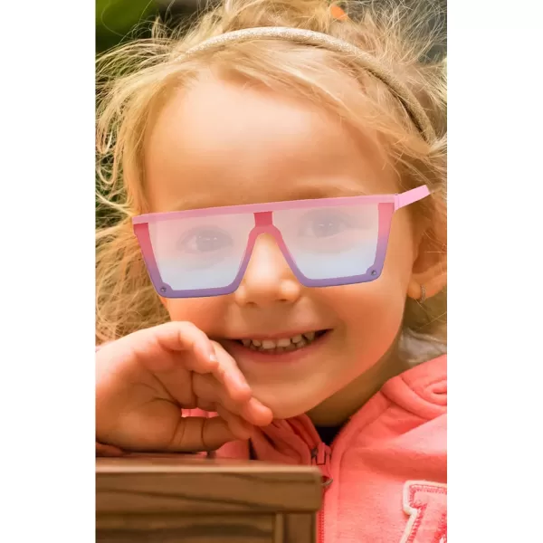 FEISEDY Kids Sunglasses Flat Top Shield Square Sunglasses with Rimless Fashion Shades for Age 27 B4061Pink FramePink Blue Lens