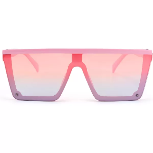 FEISEDY Kids Sunglasses Flat Top Shield Square Sunglasses with Rimless Fashion Shades for Age 27 B4061Pink FramePink Blue Lens