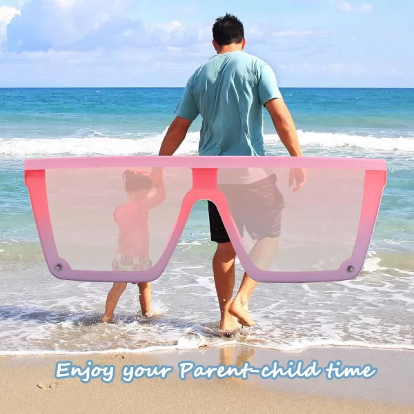 FEISEDY Kids Sunglasses Flat Top Shield Square Sunglasses with Rimless Fashion Shades for Age 27 B4061Pink FramePink Blue Lens