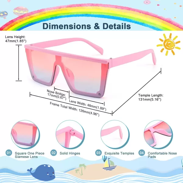 FEISEDY Kids Sunglasses Flat Top Shield Square Sunglasses with Rimless Fashion Shades for Age 27 B4061Pink FramePink Blue Lens