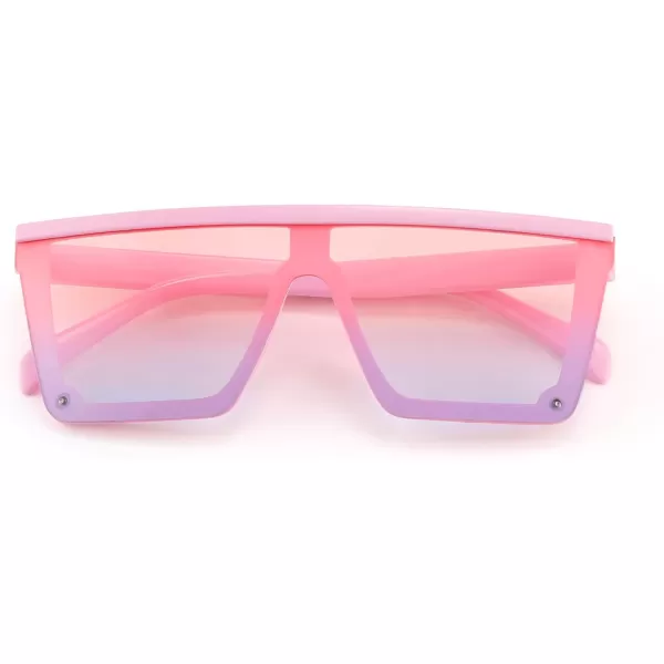 FEISEDY Kids Sunglasses Flat Top Shield Square Sunglasses with Rimless Fashion Shades for Age 27 B4061Pink FramePink Blue Lens