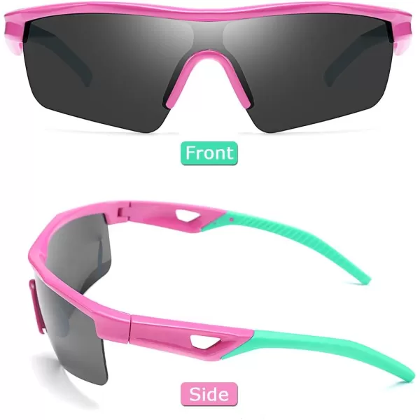 FEISEDY Kids Teens Baseball Polarized Sunglasses Sports TR90 Frame Boys Girls Cycling B2454Pink