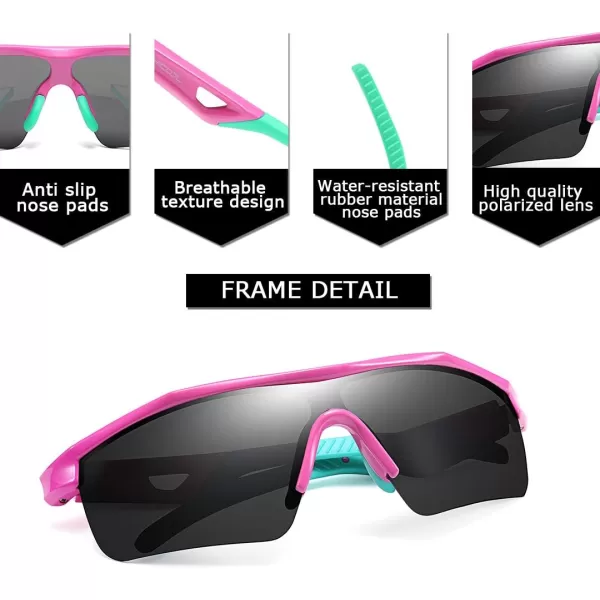 FEISEDY Kids Teens Baseball Polarized Sunglasses Sports TR90 Frame Boys Girls Cycling B2454Pink