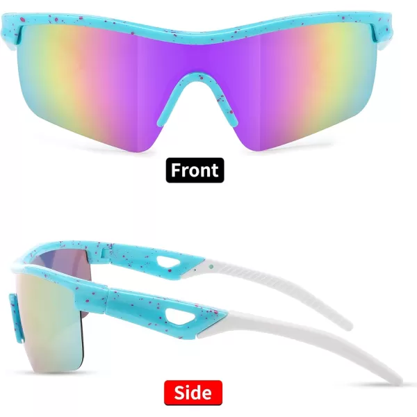 FEISEDY Kids Teens Baseball Polarized Sunglasses Sports TR90 Frame Boys Girls Cycling B2454Spot Bluepurple