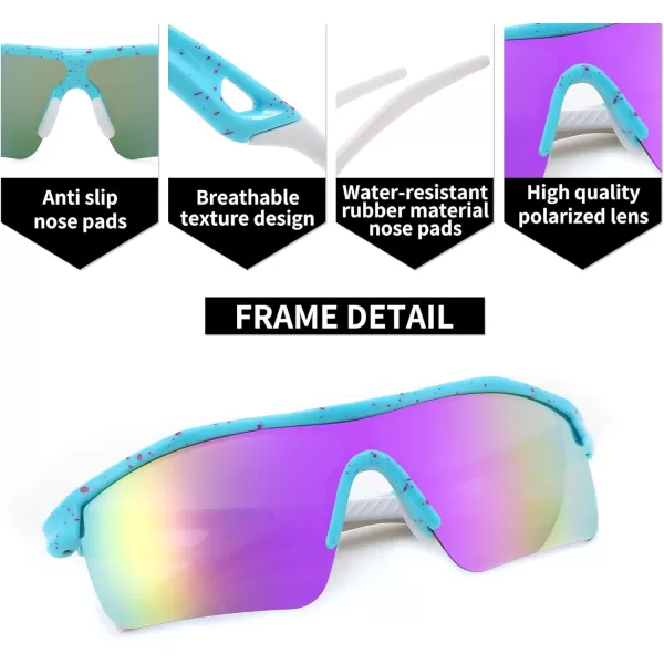 FEISEDY Kids Teens Baseball Polarized Sunglasses Sports TR90 Frame Boys Girls Cycling B2454Spot Bluepurple