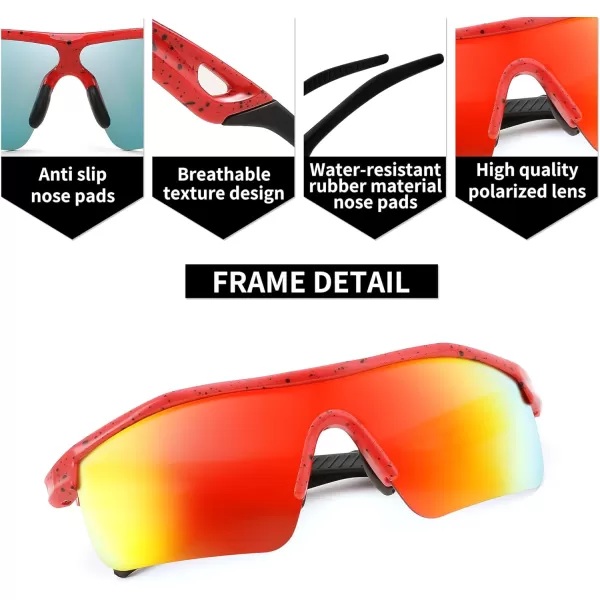 FEISEDY Kids Teens Baseball Polarized Sunglasses Sports TR90 Frame Boys Girls Cycling B2454Spot Red