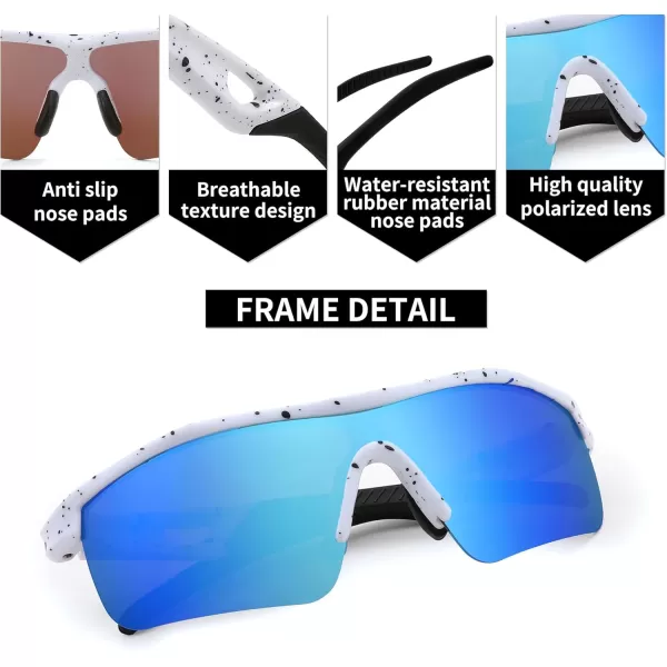 FEISEDY Kids Teens Baseball Polarized Sunglasses Sports TR90 Frame Boys Girls Cycling B2454Spot Whiteblue