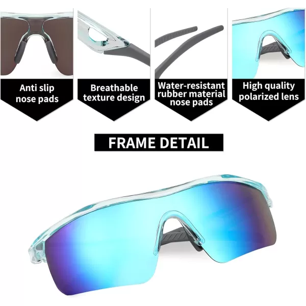 FEISEDY Kids Teens Baseball Polarized Sunglasses Sports TR90 Frame Boys Girls Cycling B2454Transparent Blueblue