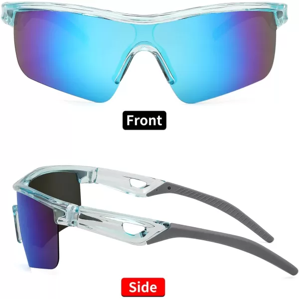 FEISEDY Kids Teens Baseball Polarized Sunglasses Sports TR90 Frame Boys Girls Cycling B2454Transparent Blueblue