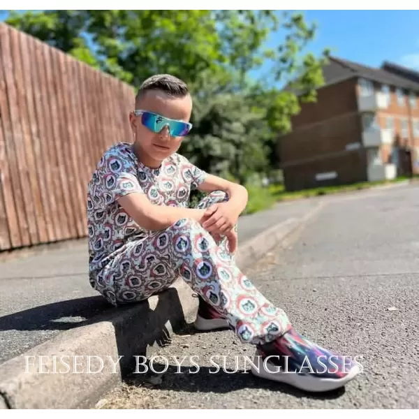 FEISEDY Kids Teens Baseball Polarized Sunglasses Sports TR90 Frame Boys Girls Cycling B2454Transparent Blueblue