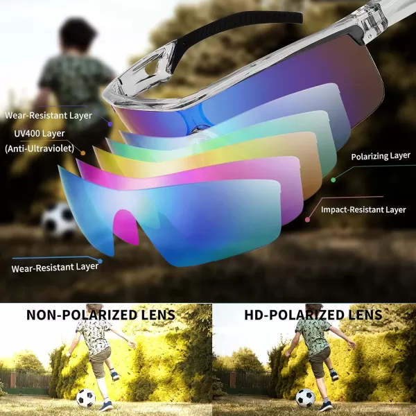 FEISEDY Kids Teens Baseball Polarized Sunglasses Sports TR90 Frame Boys Girls Cycling B2454Transparent Grayblue