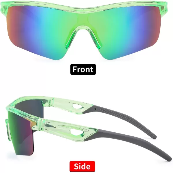 FEISEDY Kids Teens Baseball Polarized Sunglasses Sports TR90 Frame Boys Girls Cycling B2454Transparent Greengreen