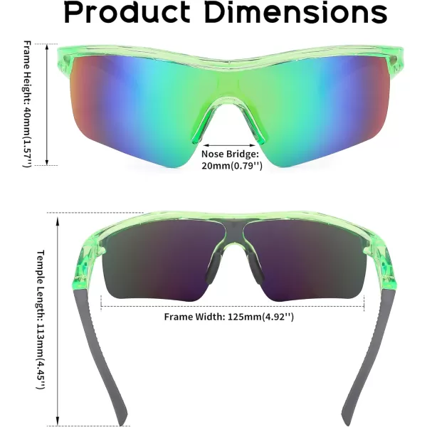 FEISEDY Kids Teens Baseball Polarized Sunglasses Sports TR90 Frame Boys Girls Cycling B2454Transparent Greengreen