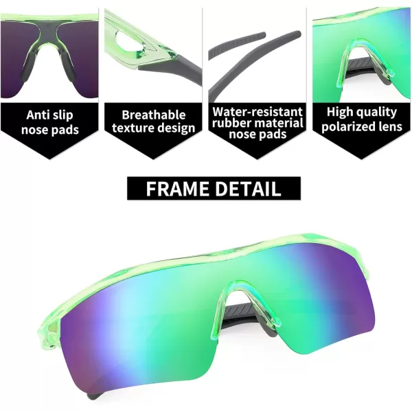 FEISEDY Kids Teens Baseball Polarized Sunglasses Sports TR90 Frame Boys Girls Cycling B2454Transparent Greengreen