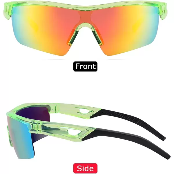 FEISEDY Kids Teens Baseball Polarized Sunglasses Sports TR90 Frame Boys Girls Cycling B2454Transparent Greenred