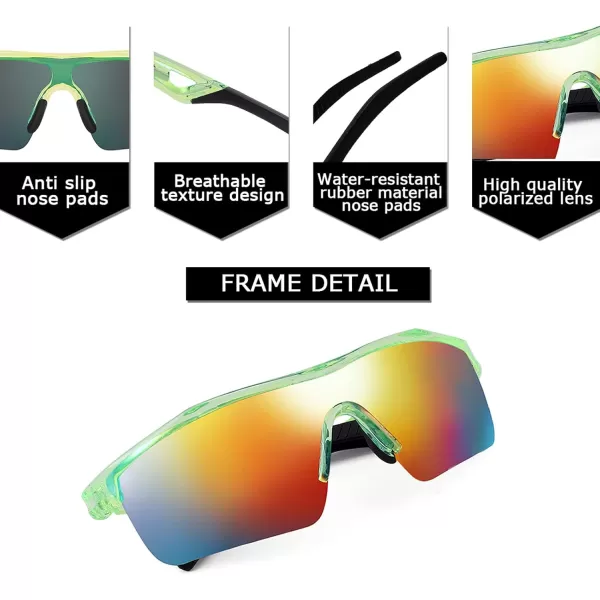 FEISEDY Kids Teens Baseball Polarized Sunglasses Sports TR90 Frame Boys Girls Cycling B2454Transparent Greenred