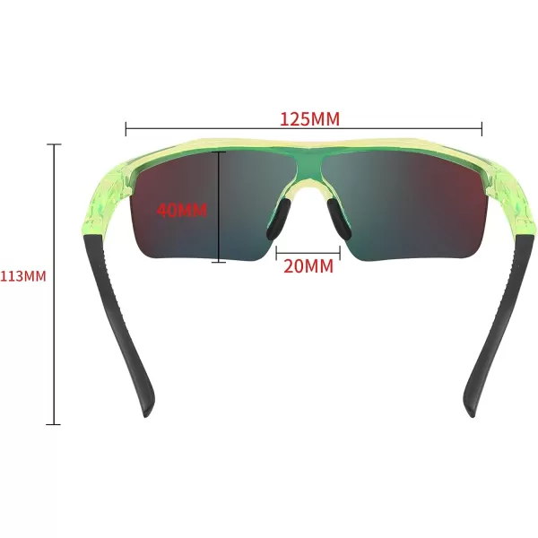 FEISEDY Kids Teens Baseball Polarized Sunglasses Sports TR90 Frame Boys Girls Cycling B2454Transparent Greenred