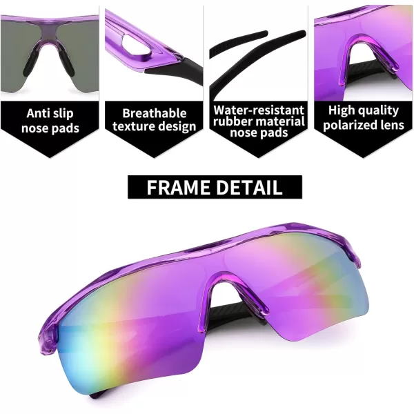 FEISEDY Kids Teens Baseball Polarized Sunglasses Sports TR90 Frame Boys Girls Cycling B2454Transparent Purplepurple