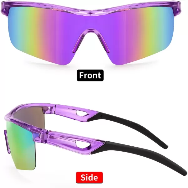 FEISEDY Kids Teens Baseball Polarized Sunglasses Sports TR90 Frame Boys Girls Cycling B2454Transparent Purplepurple