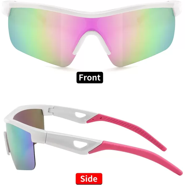 FEISEDY Kids Teens Baseball Polarized Sunglasses Sports TR90 Frame Boys Girls Cycling B2454White Pink