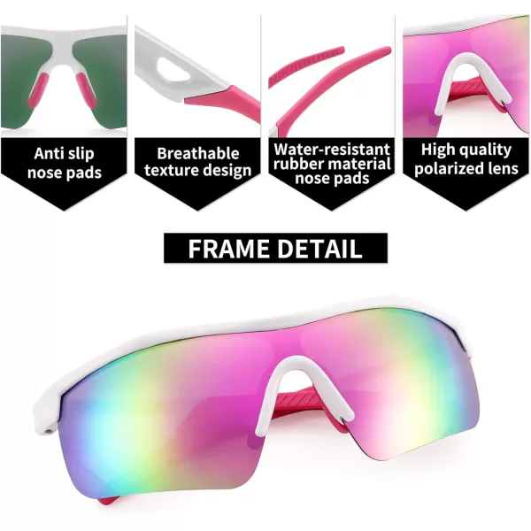 FEISEDY Kids Teens Baseball Polarized Sunglasses Sports TR90 Frame Boys Girls Cycling B2454White Pink