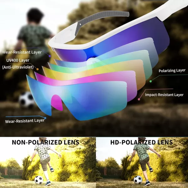FEISEDY Kids Teens Baseball Polarized Sunglasses Sports TR90 Frame Boys Girls Cycling B2454Whiteblue