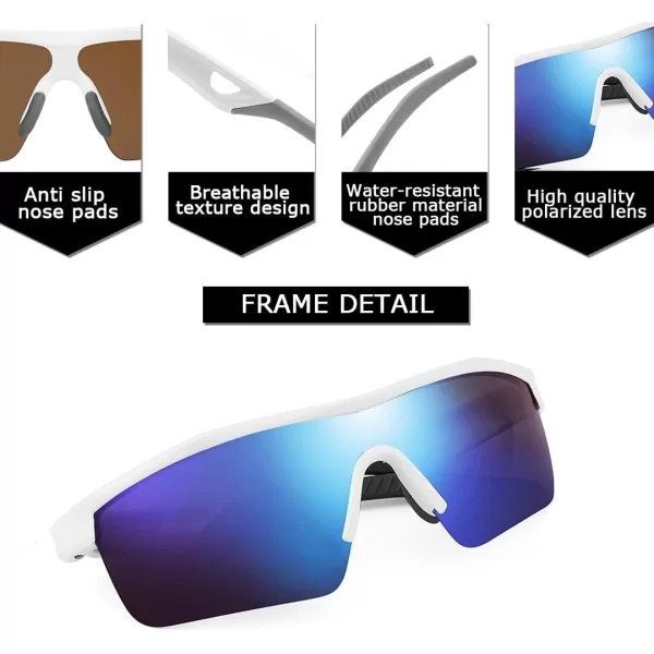 FEISEDY Kids Teens Baseball Polarized Sunglasses Sports TR90 Frame Boys Girls Cycling B2454Whiteblue