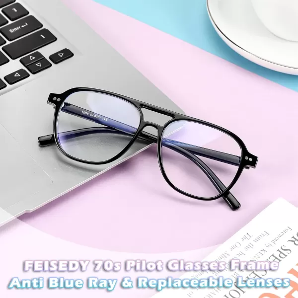 FEISEDY Lightweight Pilot Glasses Frame Blue Light Blocking Glasses Women Men Oversized Square Computer Glasses B2387Black