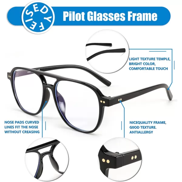 FEISEDY Lightweight Pilot Glasses Frame Blue Light Blocking Glasses Women Men Oversized Square Computer Glasses B2387Black