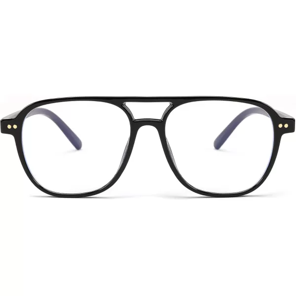 FEISEDY Lightweight Pilot Glasses Frame Blue Light Blocking Glasses Women Men Oversized Square Computer Glasses B2387Black