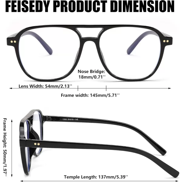 FEISEDY Lightweight Pilot Glasses Frame Blue Light Blocking Glasses Women Men Oversized Square Computer Glasses B2387Black