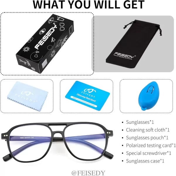 FEISEDY Lightweight Pilot Glasses Frame Blue Light Blocking Glasses Women Men Oversized Square Computer Glasses B2387Black