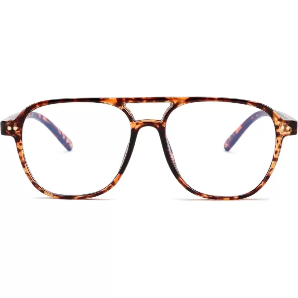 FEISEDY Lightweight Pilot Glasses Frame Blue Light Blocking Glasses Women Men Oversized Square Computer Glasses B2387Tortoise