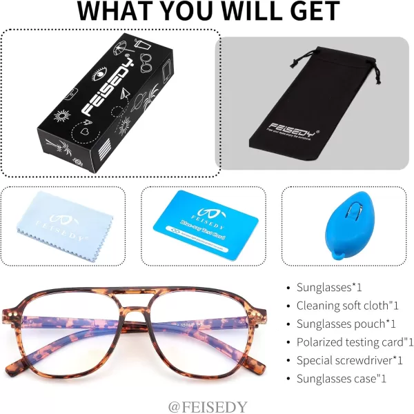 FEISEDY Lightweight Pilot Glasses Frame Blue Light Blocking Glasses Women Men Oversized Square Computer Glasses B2387Tortoise