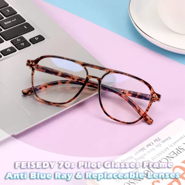 FEISEDY Lightweight Pilot Glasses Frame Blue Light Blocking Glasses Women Men Oversized Square Computer Glasses B2387Tortoise