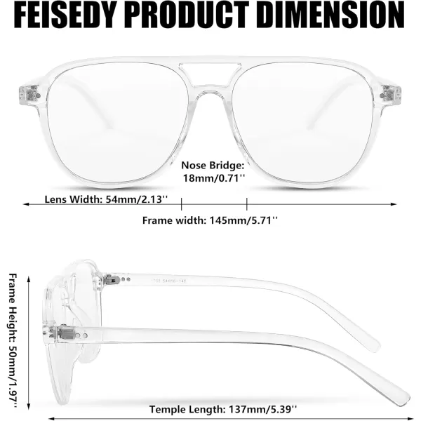 FEISEDY Lightweight Pilot Glasses Frame Blue Light Blocking Glasses Women Men Oversized Square Computer Glasses B2387Transparent
