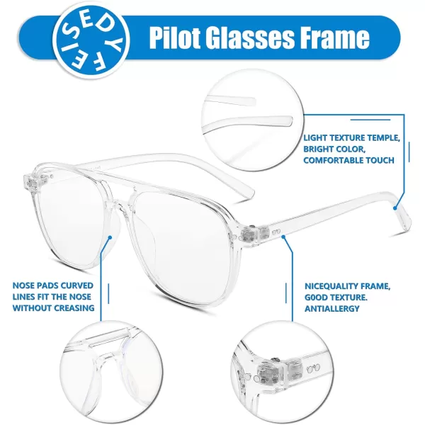 FEISEDY Lightweight Pilot Glasses Frame Blue Light Blocking Glasses Women Men Oversized Square Computer Glasses B2387Transparent