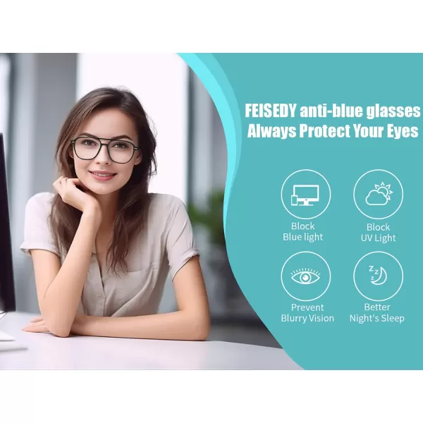 FEISEDY Lightweight Pilot Glasses Frame Blue Light Blocking Glasses Women Men Oversized Square Computer Glasses B2387Transparent