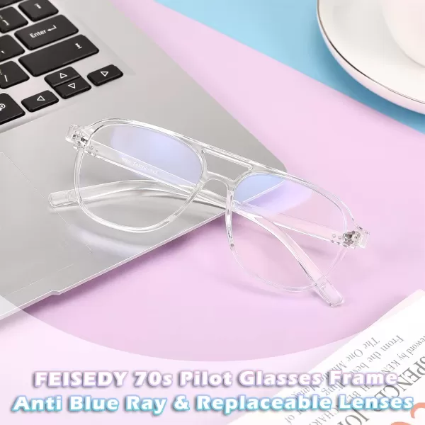 FEISEDY Lightweight Pilot Glasses Frame Blue Light Blocking Glasses Women Men Oversized Square Computer Glasses B2387Transparent