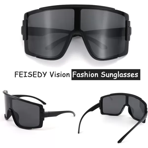 FEISEDY Men Women Sunglasses 80s Sport Cycling Baseball Glasses for Youth Teens Running Softball B4057Black