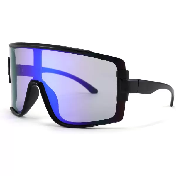 FEISEDY Men Women Sunglasses 80s Sport Cycling Baseball Glasses for Youth Teens Running Softball B4057Blue Mirror