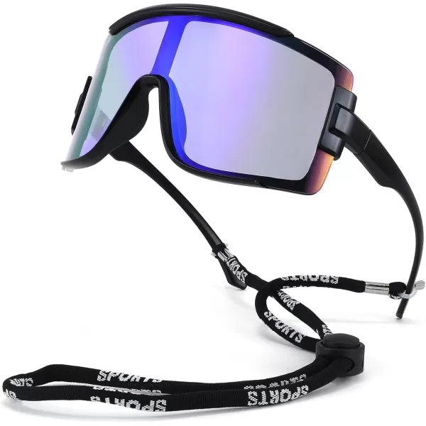 FEISEDY Men Women Sunglasses 80s Sport Cycling Baseball Glasses for Youth Teens Running Softball B4057Blue Mirror