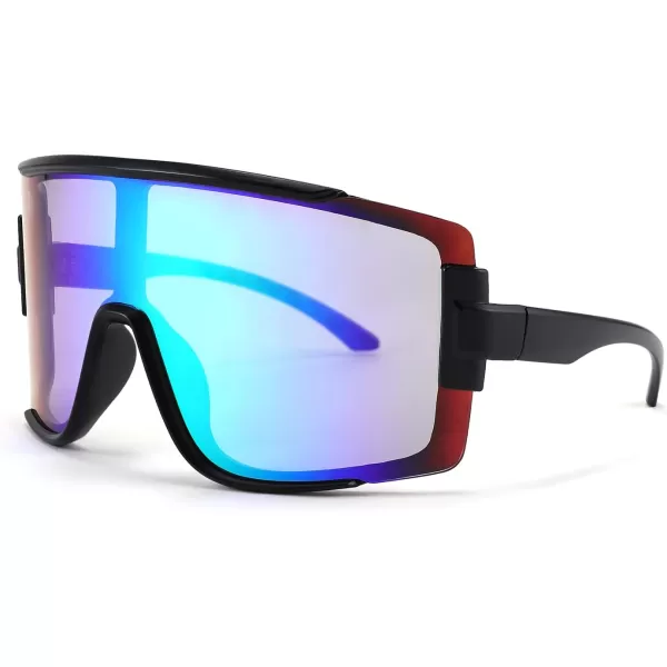 FEISEDY Men Women Sunglasses 80s Sport Cycling Baseball Glasses for Youth Teens Running Softball B4057Green Blue Mirror