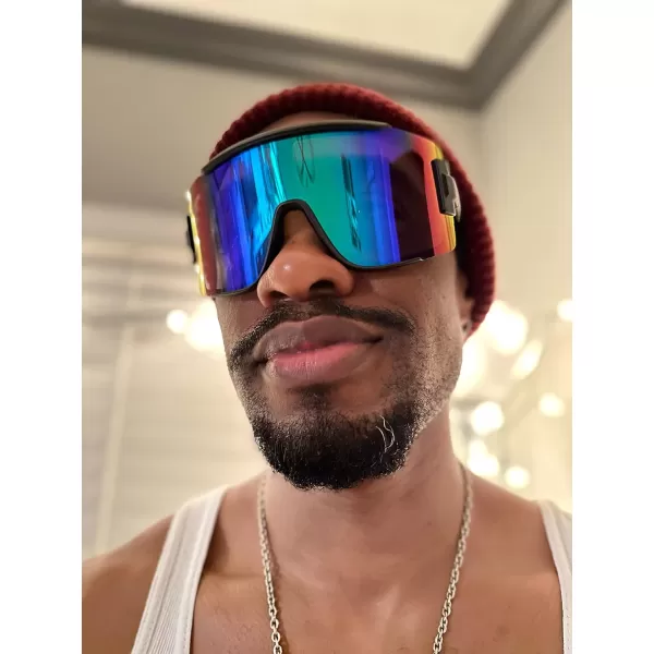 FEISEDY Men Women Sunglasses 80s Sport Cycling Baseball Glasses for Youth Teens Running Softball B4057Green Blue Mirror