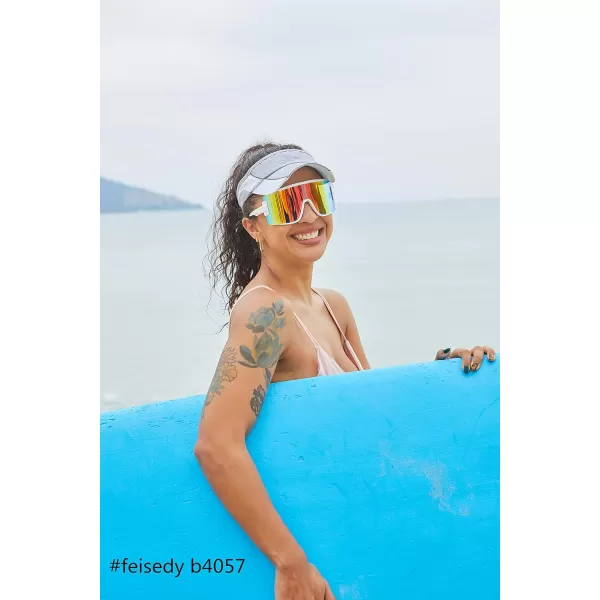 FEISEDY Men Women Sunglasses 80s Sport Cycling Baseball Glasses for Youth Teens Running Softball B4057Rainbow Mirror