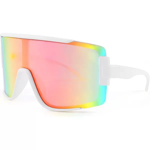 FEISEDY Men Women Sunglasses 80s Sport Cycling Baseball Glasses for Youth Teens Running Softball B4057Rainbow Mirror